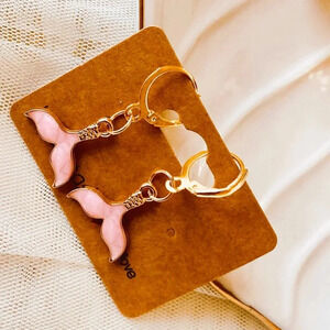 Cute Handmade Pink Fin charm pendant Fashion Dangle Earrings set
